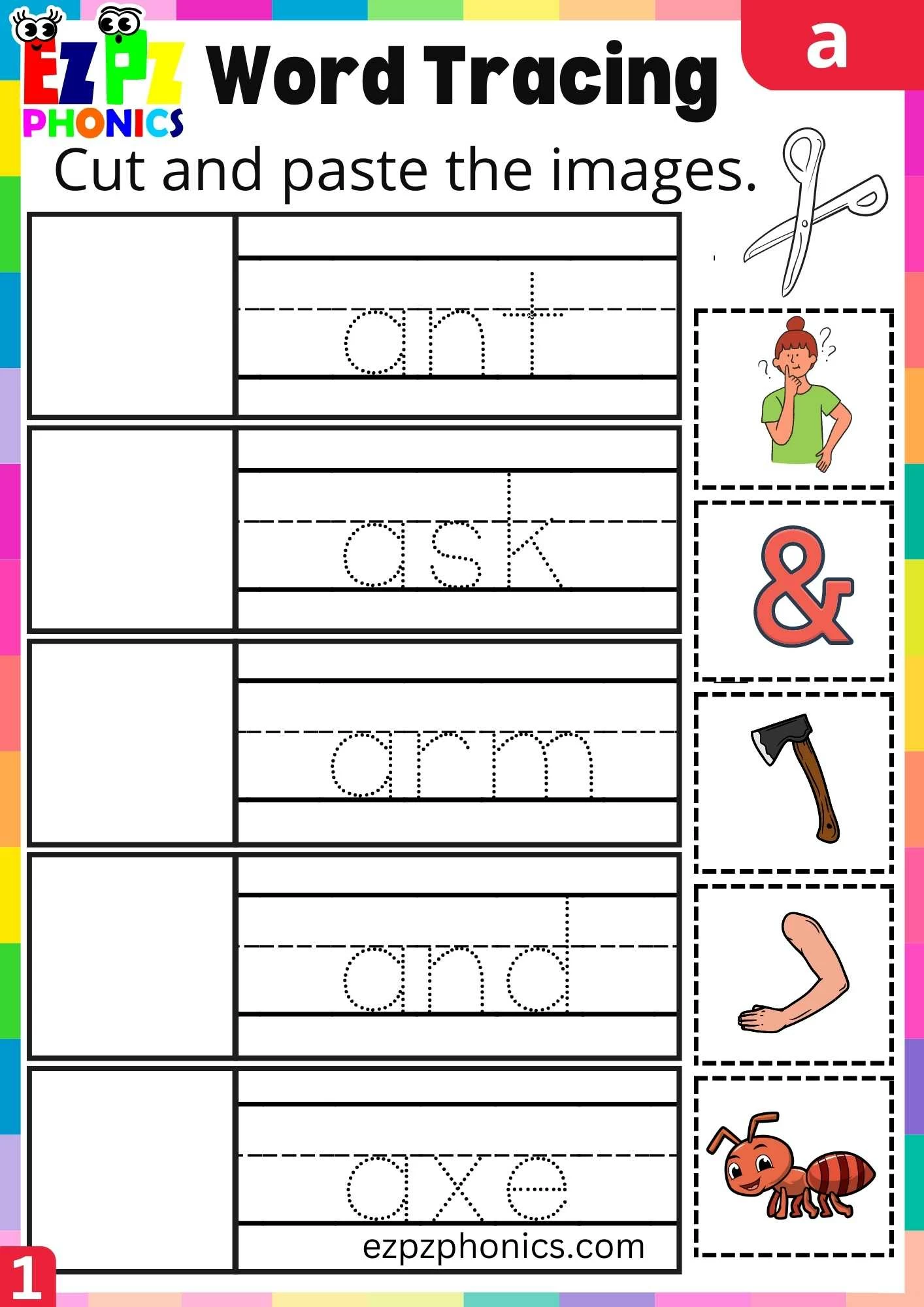 Letter a Word Tracing Beginning Sounds Worksheet